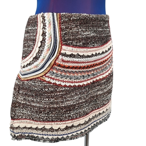 Zara Woman Tweed Embroidered Bohemian Mini Skirt Size Small Women's - Picture 2 of 14